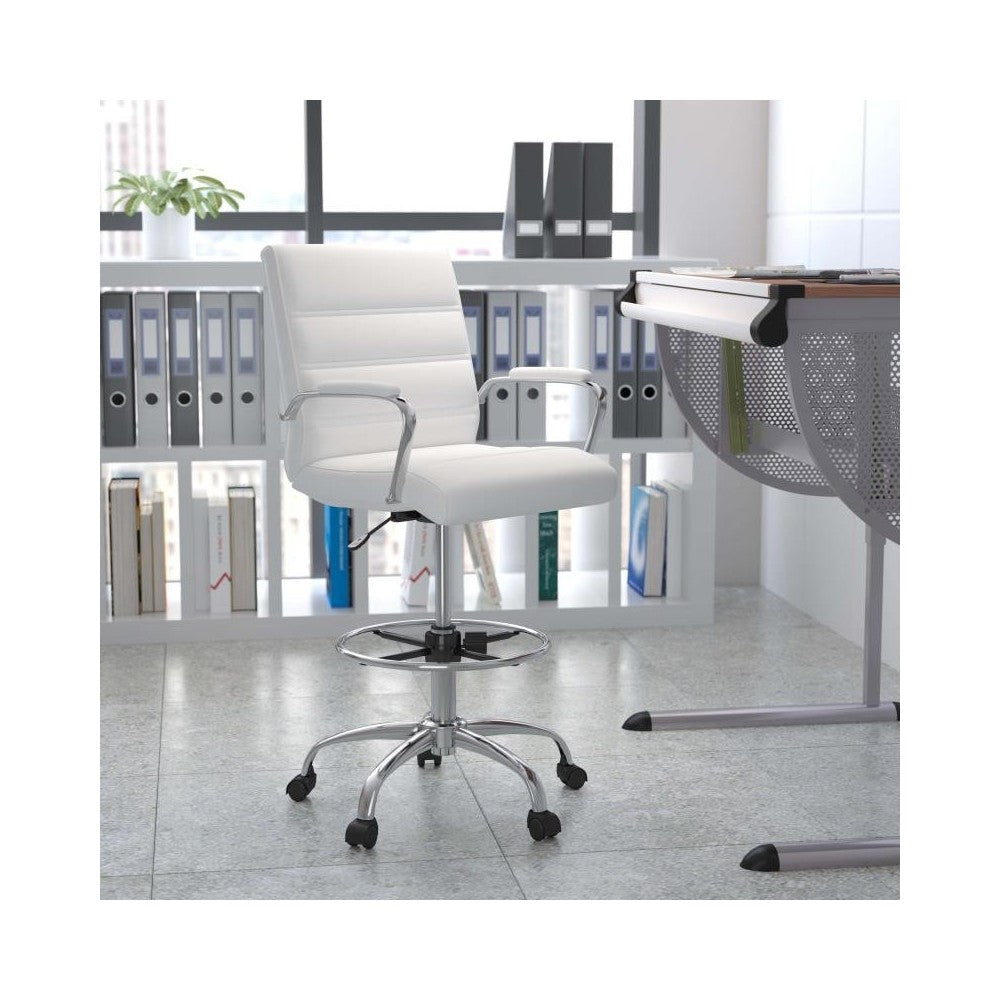 Flash Furniture Whitney White LeatherSoft Draft Chair GO-2286B-WH-GG
