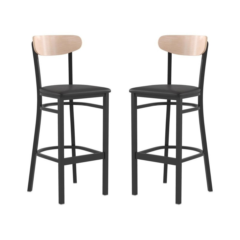 Flash Furniture Wright 2PK Black Vinyl/Wood Barstool 2-XU-DG6V6BV-NAT-GG