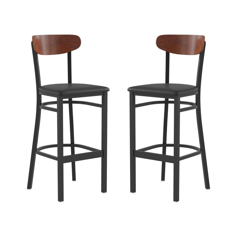 Flash Furniture Wright 2PK Black Vinyl/Wood Barstool 2-XU-DG6V6BV-WAL-GG