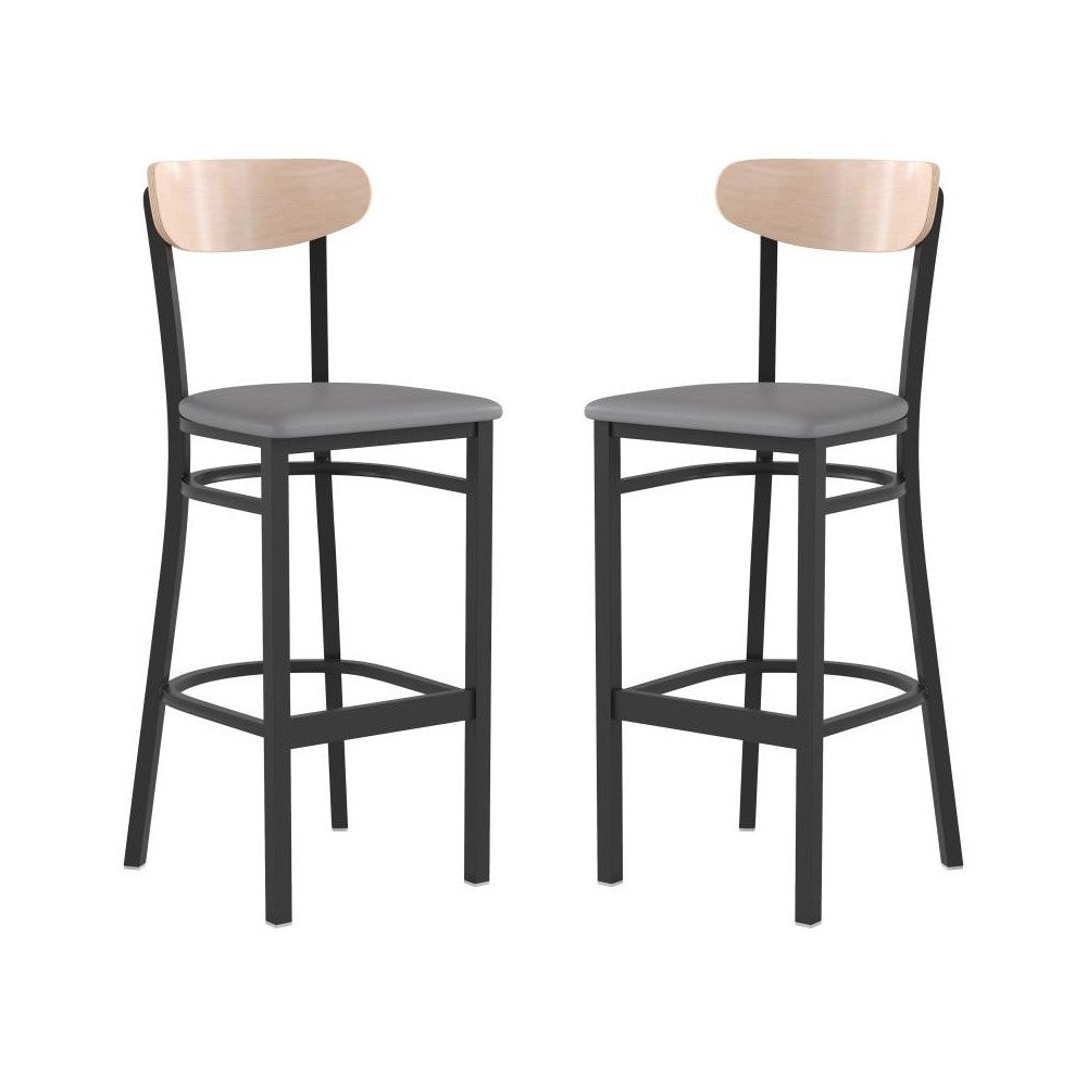 Flash Furniture Wright 2PK Gray Vinyl/Wood Barstool 2-XU-DG6V6GYV-NAT-GG