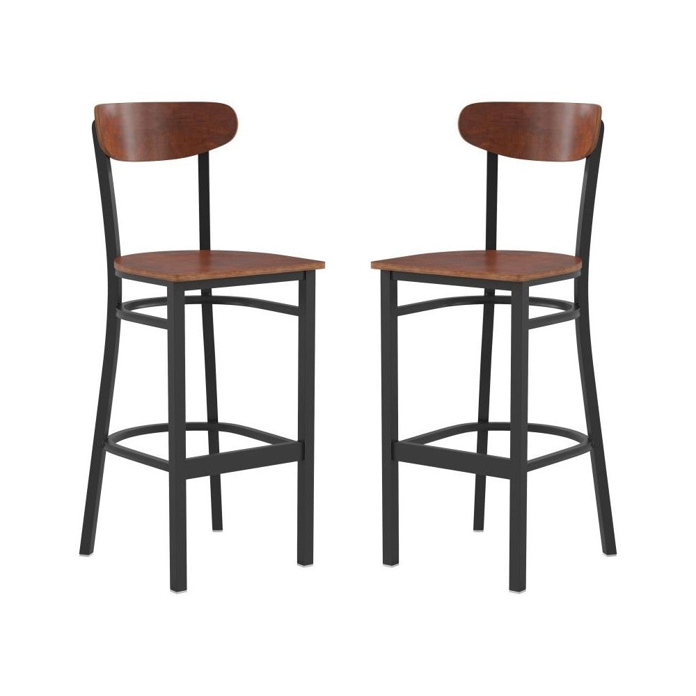 Flash Furniture Wright 2PK Walnut Metal & Wood Stool 2-XU-DG6V6B-WAL-GG