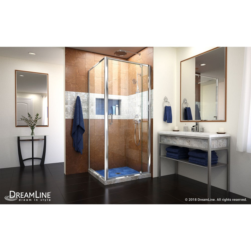 Flex 30 1/2 in. D x 28-32 in. W x 72 in. H Semi-Frameless Pivot Shower Enclosure in Chrome