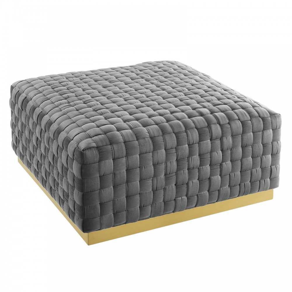 Florence Square Performance Velvet Ottoman, Gray
