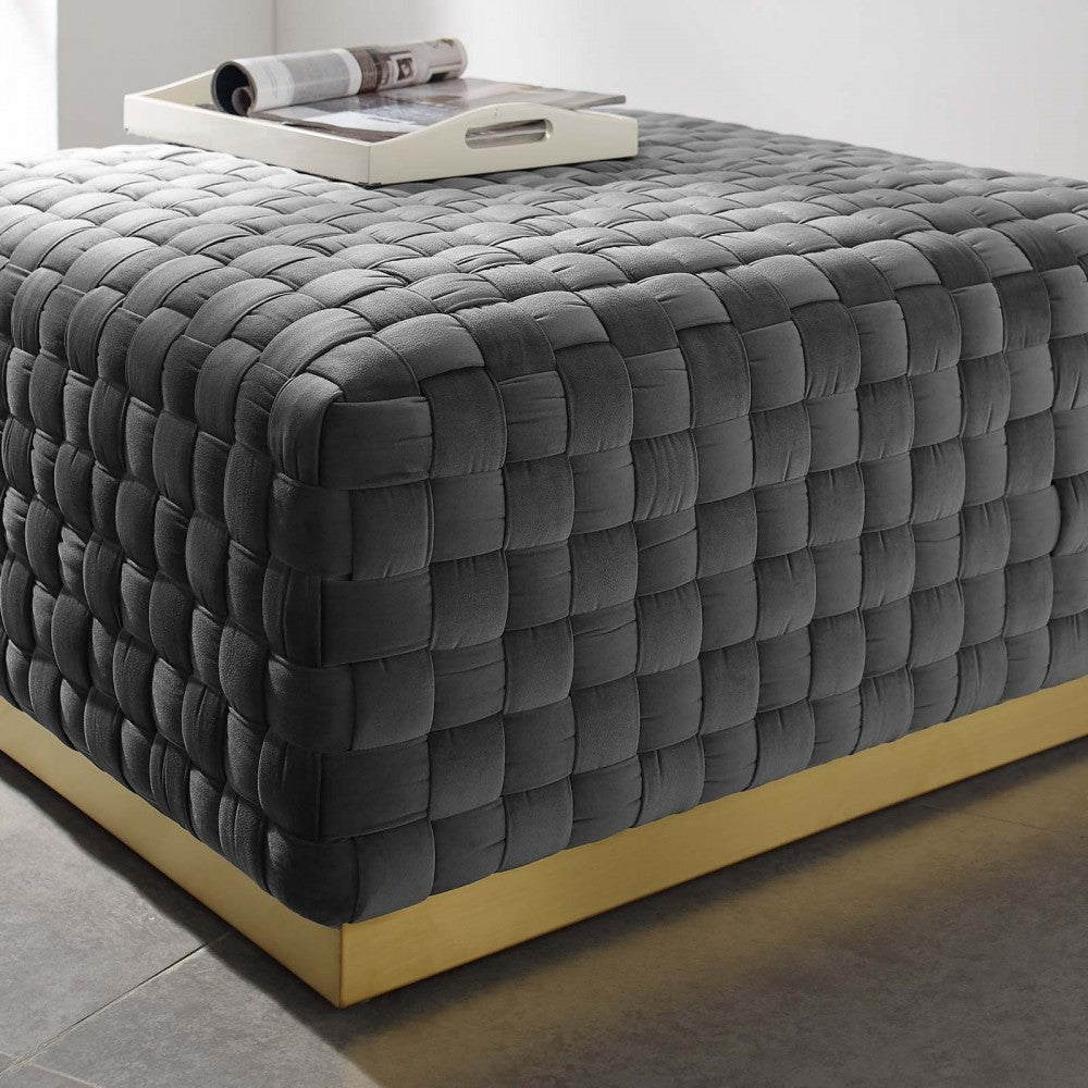 Florence Square Performance Velvet Ottoman, Gray