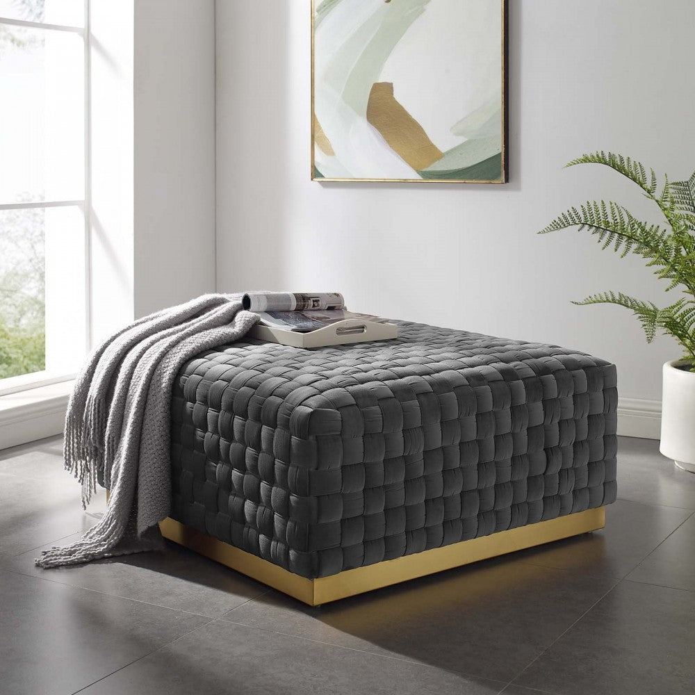Florence Square Performance Velvet Ottoman, Gray