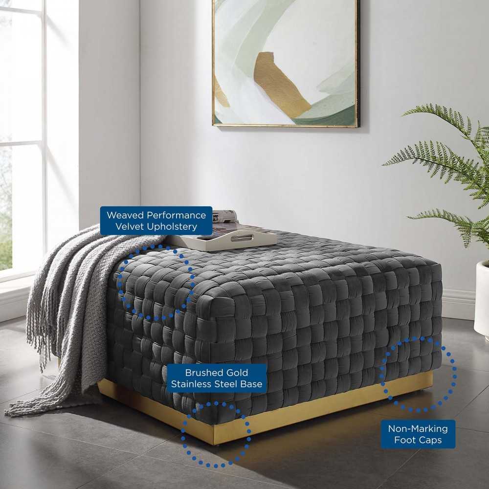 Florence Square Performance Velvet Ottoman, Gray