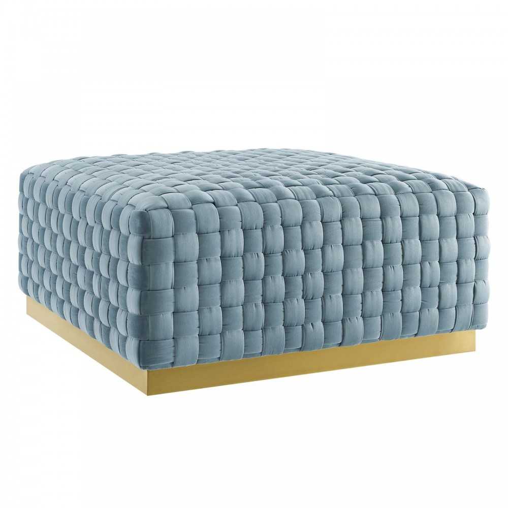 Florence Square Performance Velvet Ottoman, Light Blue
