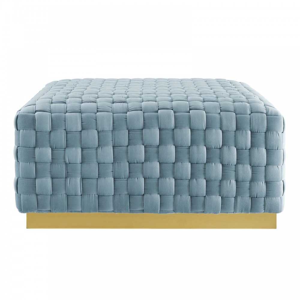 Florence Square Performance Velvet Ottoman, Light Blue