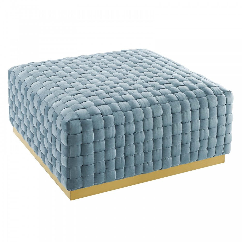 Florence Square Performance Velvet Ottoman, Light Blue