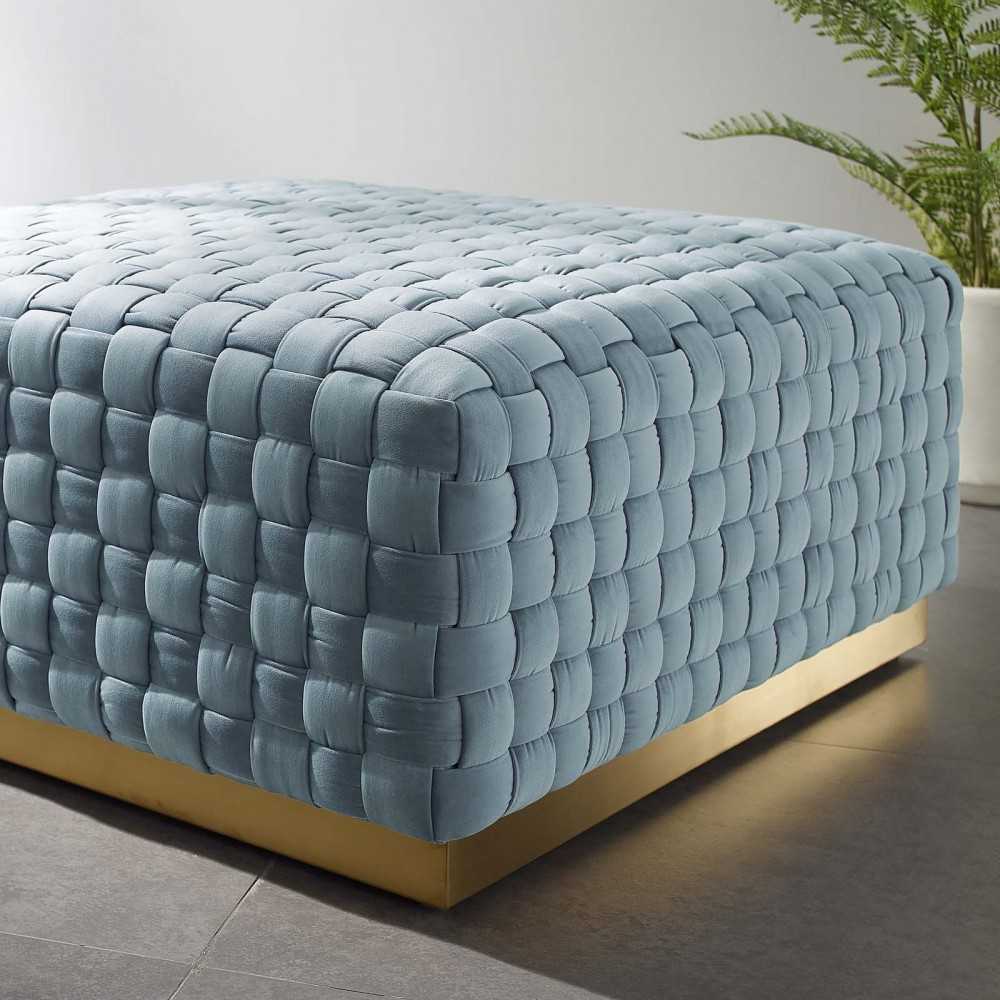 Florence Square Performance Velvet Ottoman, Light Blue