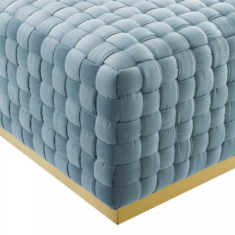 Florence Square Performance Velvet Ottoman, Light Blue