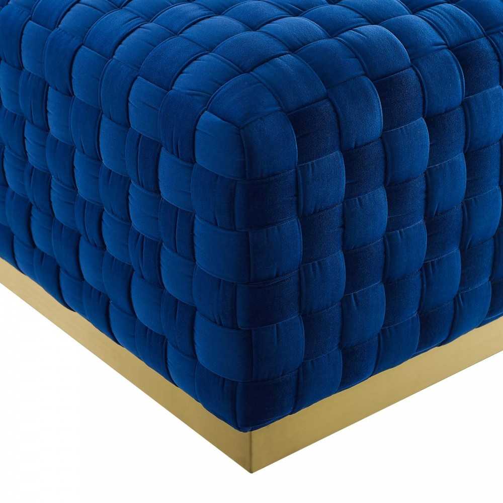 Florence Square Performance Velvet Ottoman, Navy