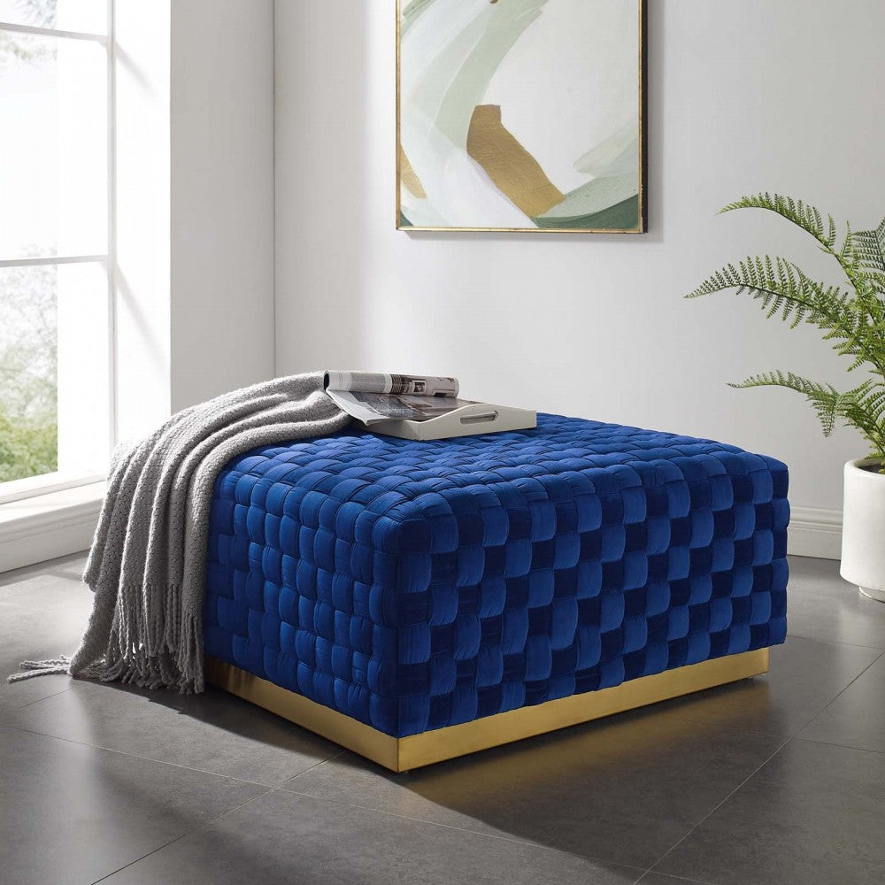 Florence Square Performance Velvet Ottoman, Navy