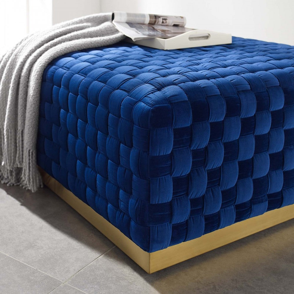 Florence Square Performance Velvet Ottoman, Navy