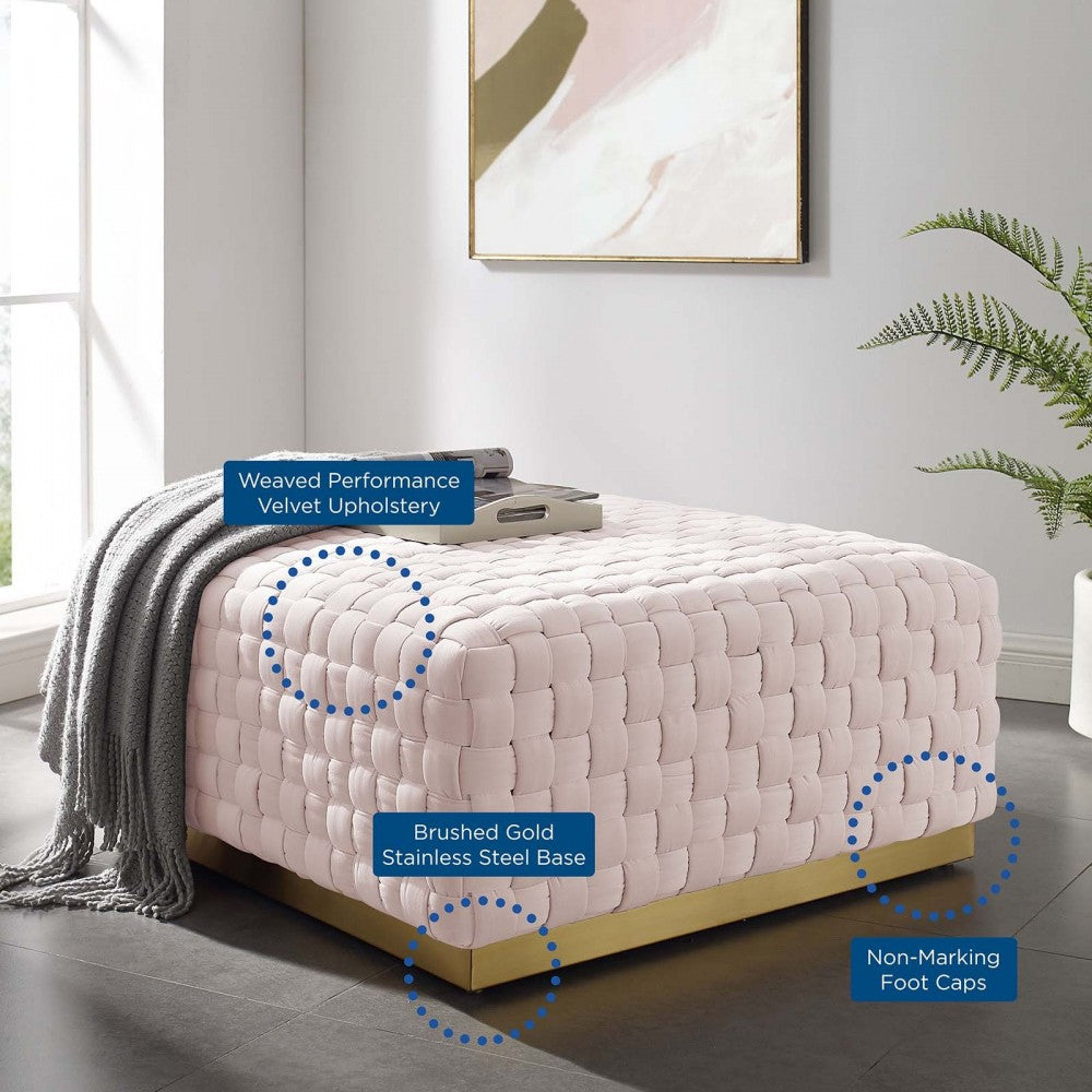Florence Square Performance Velvet Ottoman, Pink