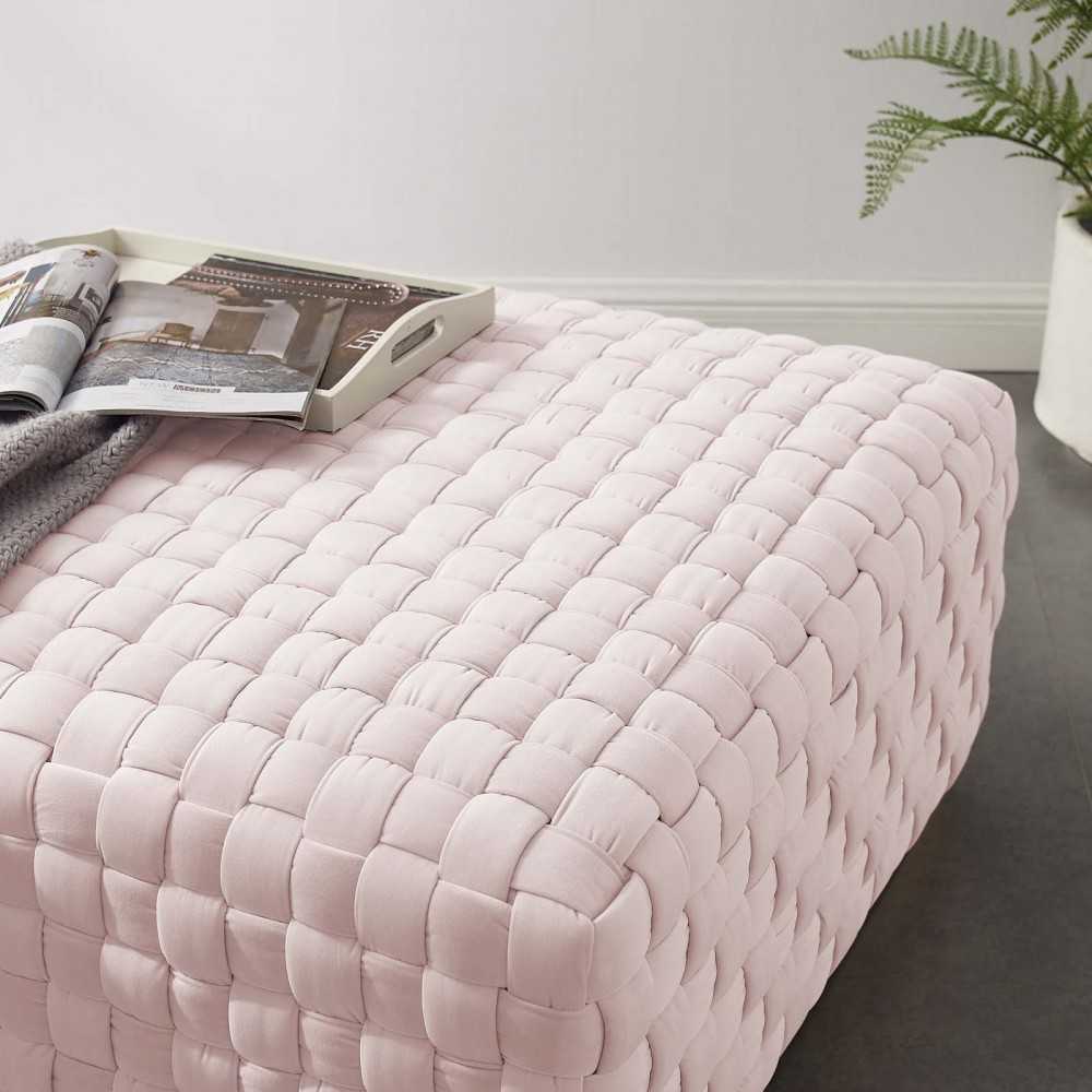 Florence Square Performance Velvet Ottoman, Pink
