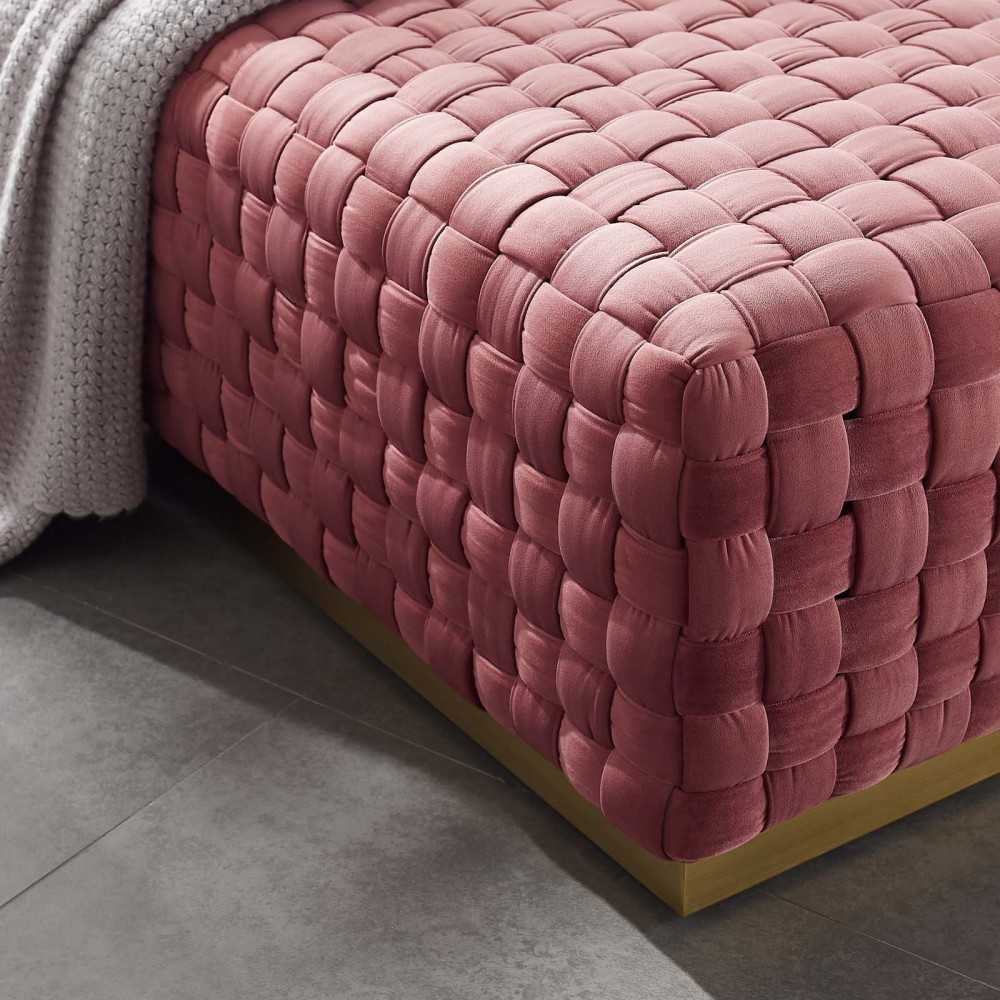 Florence Square Performance Velvet Ottoman, Dusty Rose