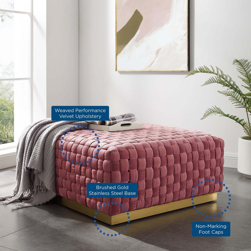 Florence Square Performance Velvet Ottoman, Dusty Rose