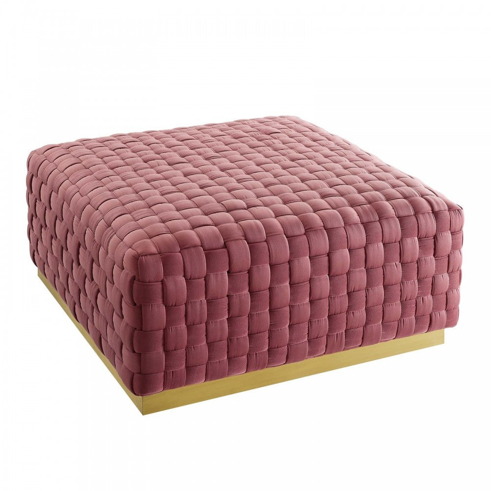 Florence Square Performance Velvet Ottoman, Dusty Rose