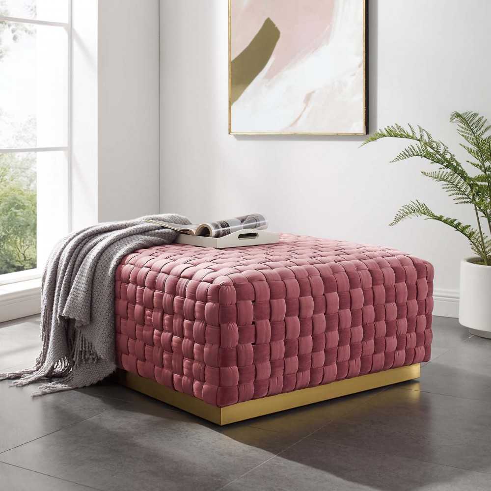 Florence Square Performance Velvet Ottoman, Dusty Rose