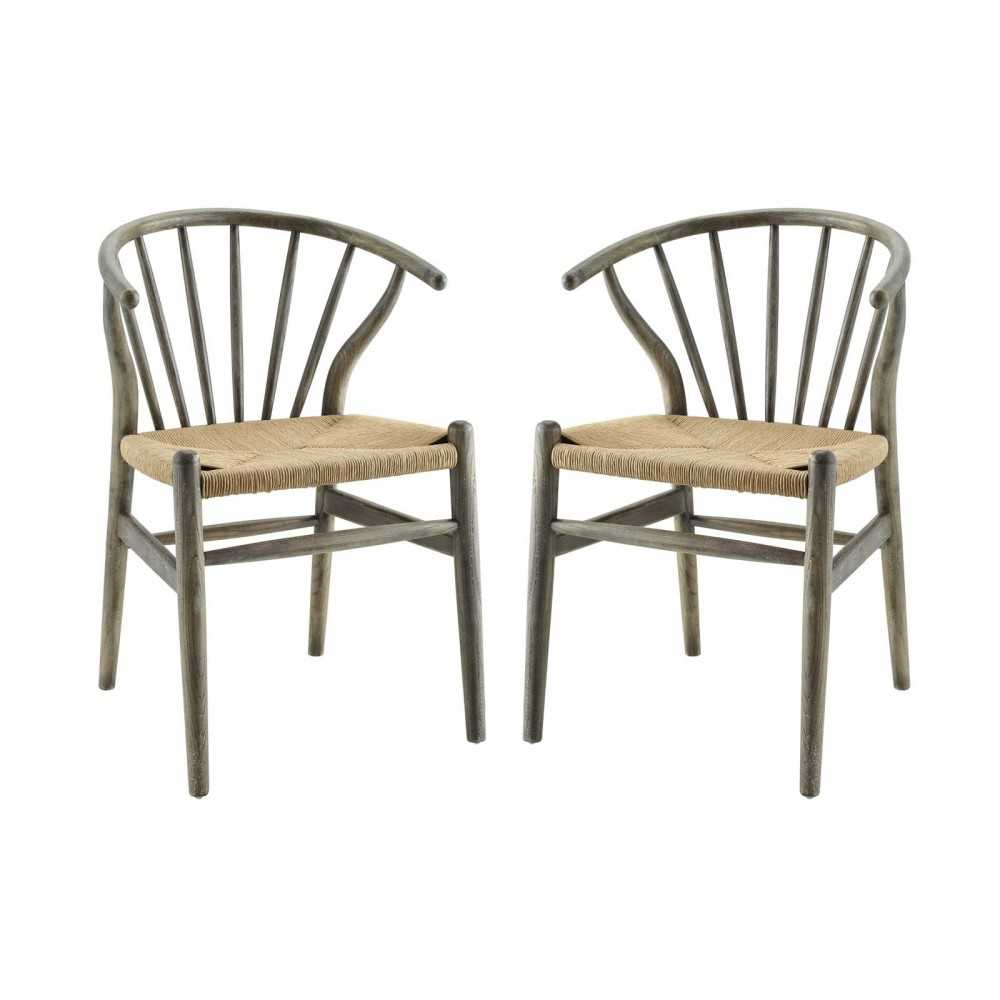 Flourish Spindle Wood Dining Side Chair Set of 2, Gray