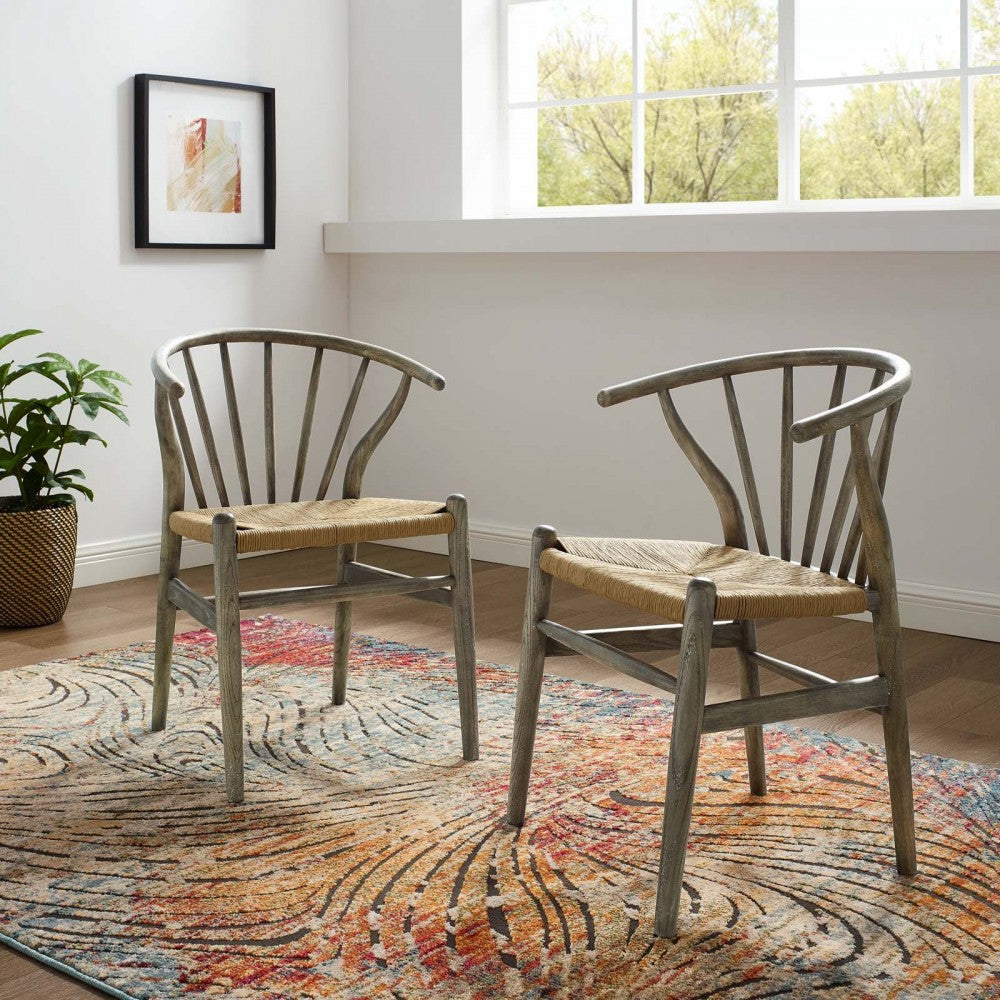 Flourish Spindle Wood Dining Side Chair Set of 2, Gray