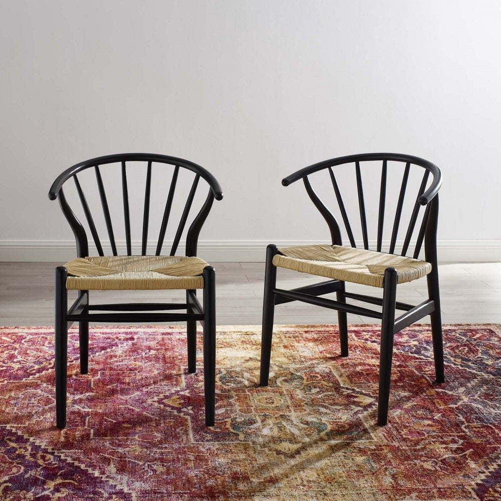 Flourish Spindle Wood Dining Side Chair Set of 2, Black