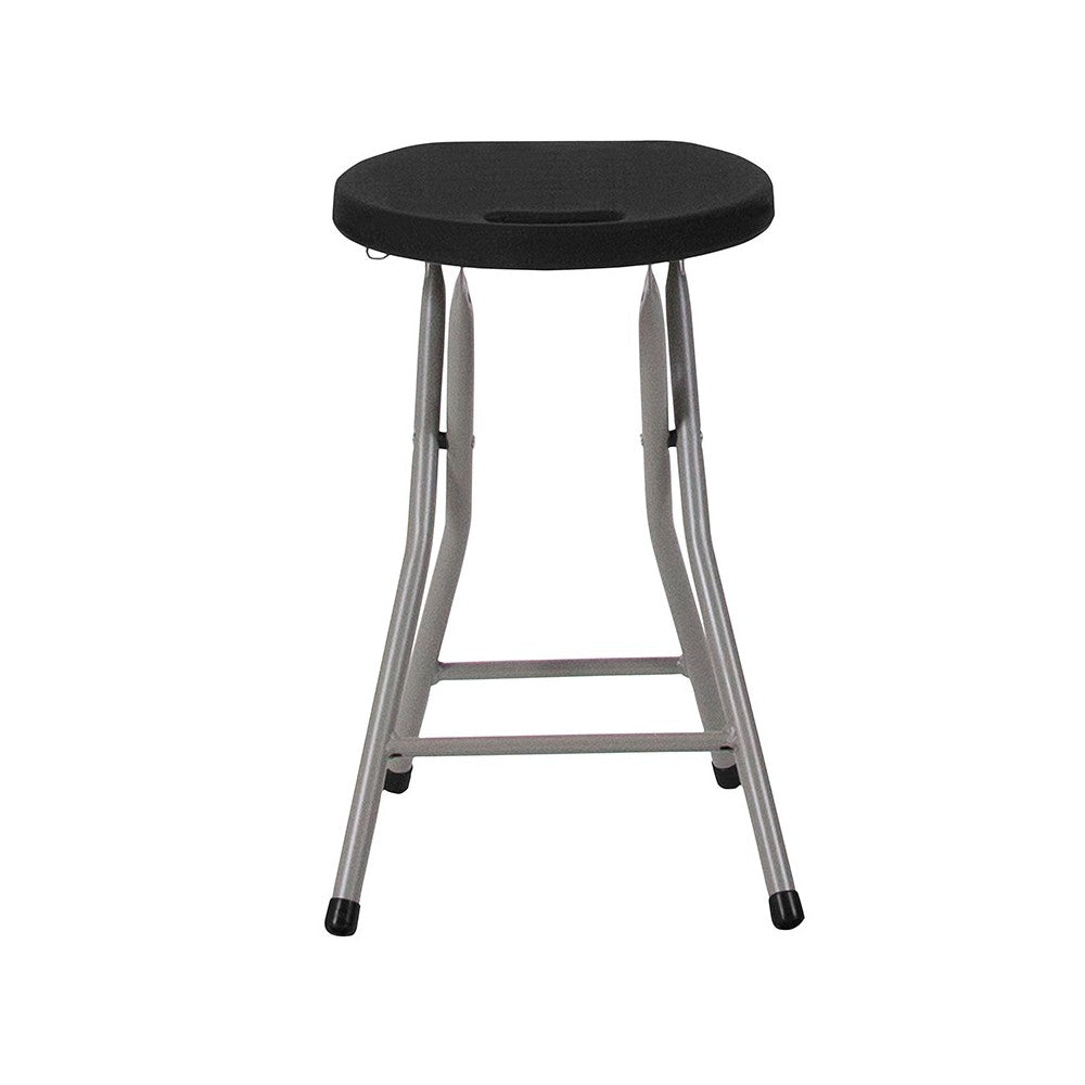 Foldable Stool with Black Plastic Seat and Titanium Gray Frame