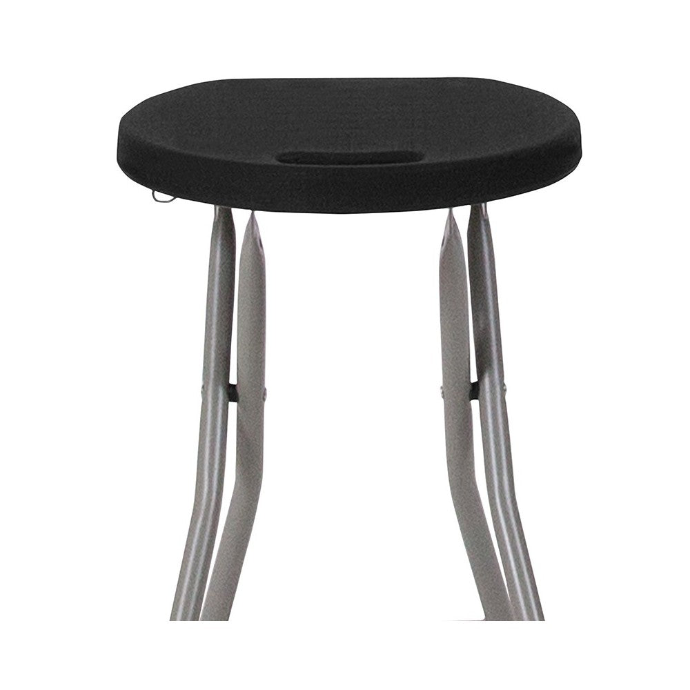 Foldable Stool with Black Plastic Seat and Titanium Gray Frame