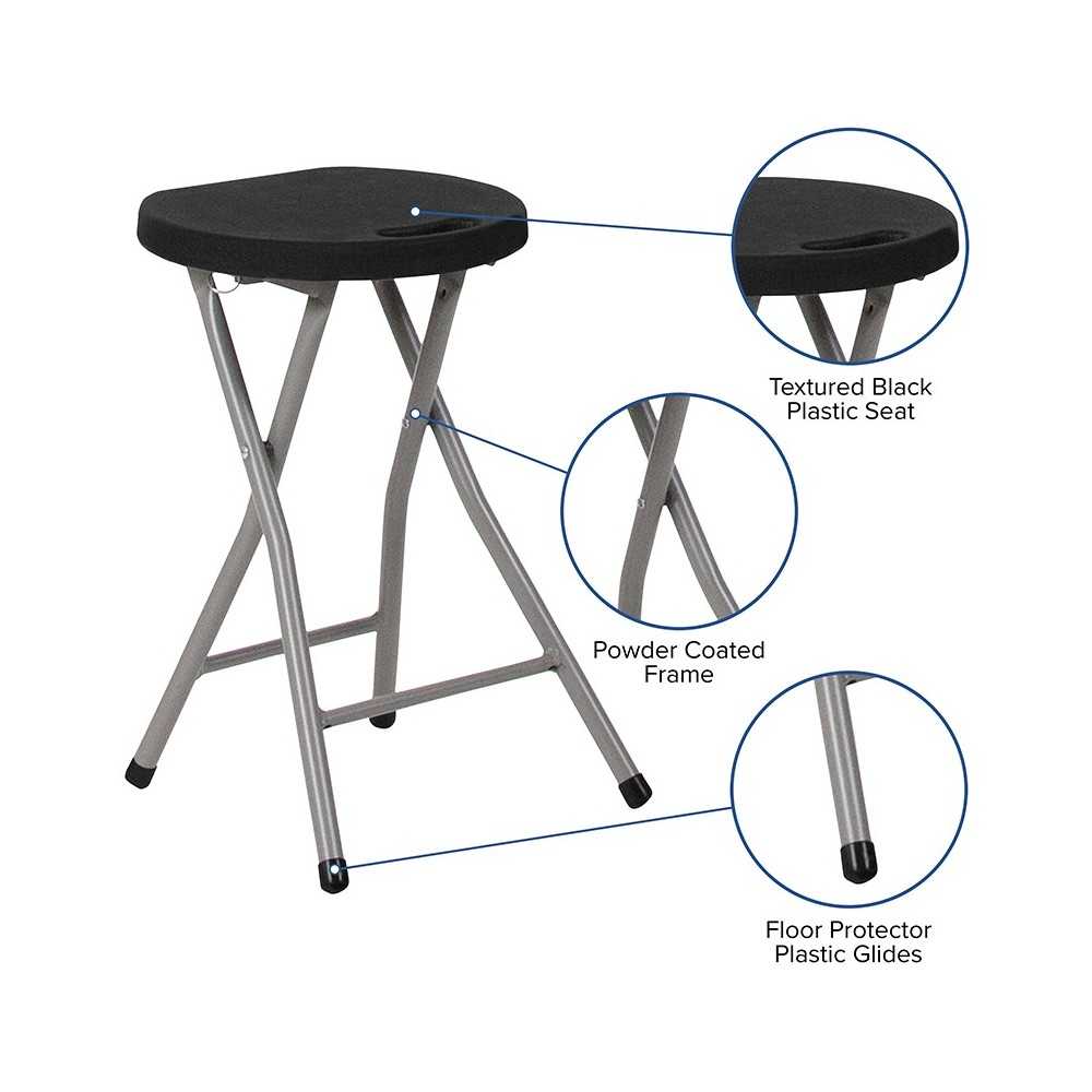 Foldable Stool with Black Plastic Seat and Titanium Gray Frame