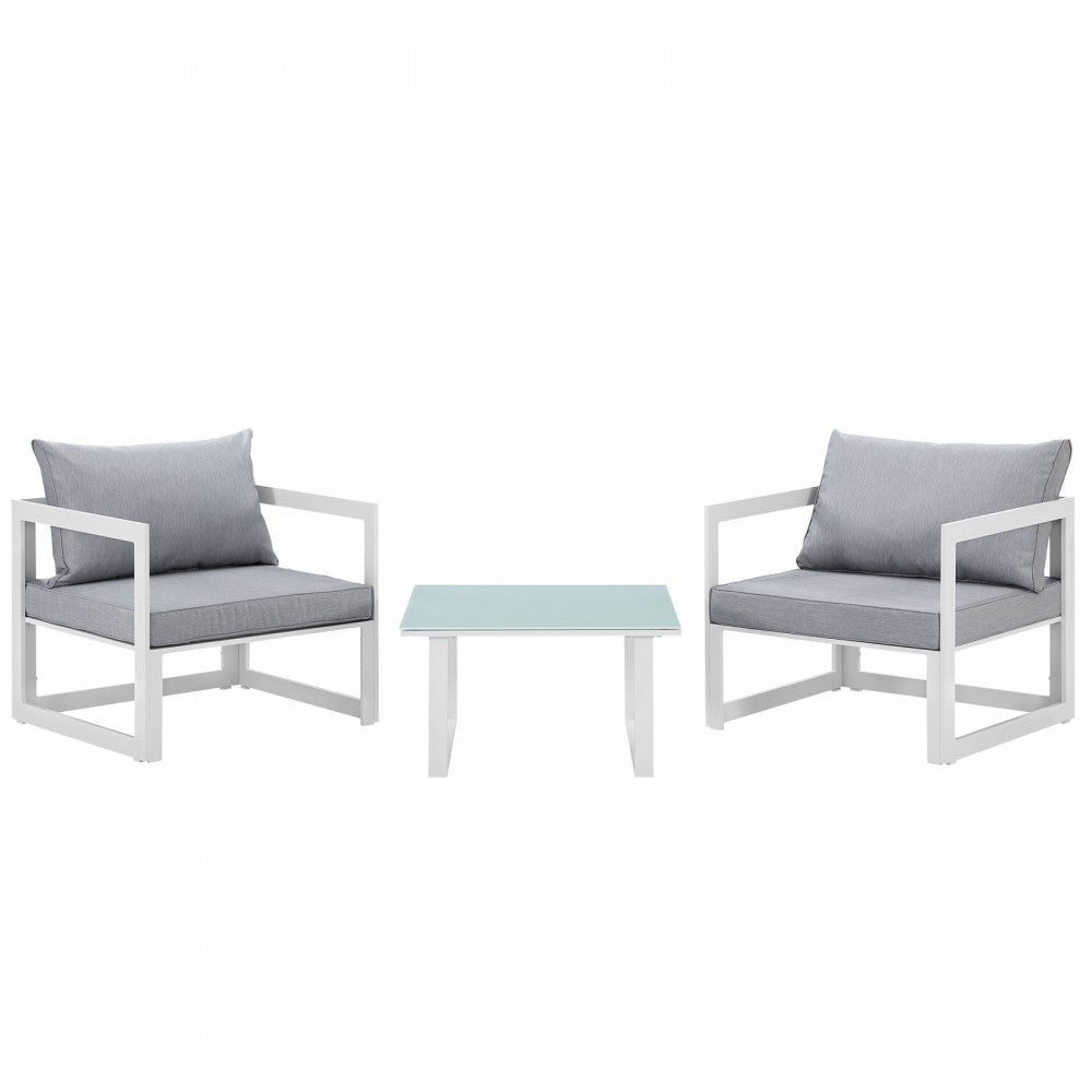 Fortuna 3 Piece Outdoor Patio Sectional Sofa Set, White Gray