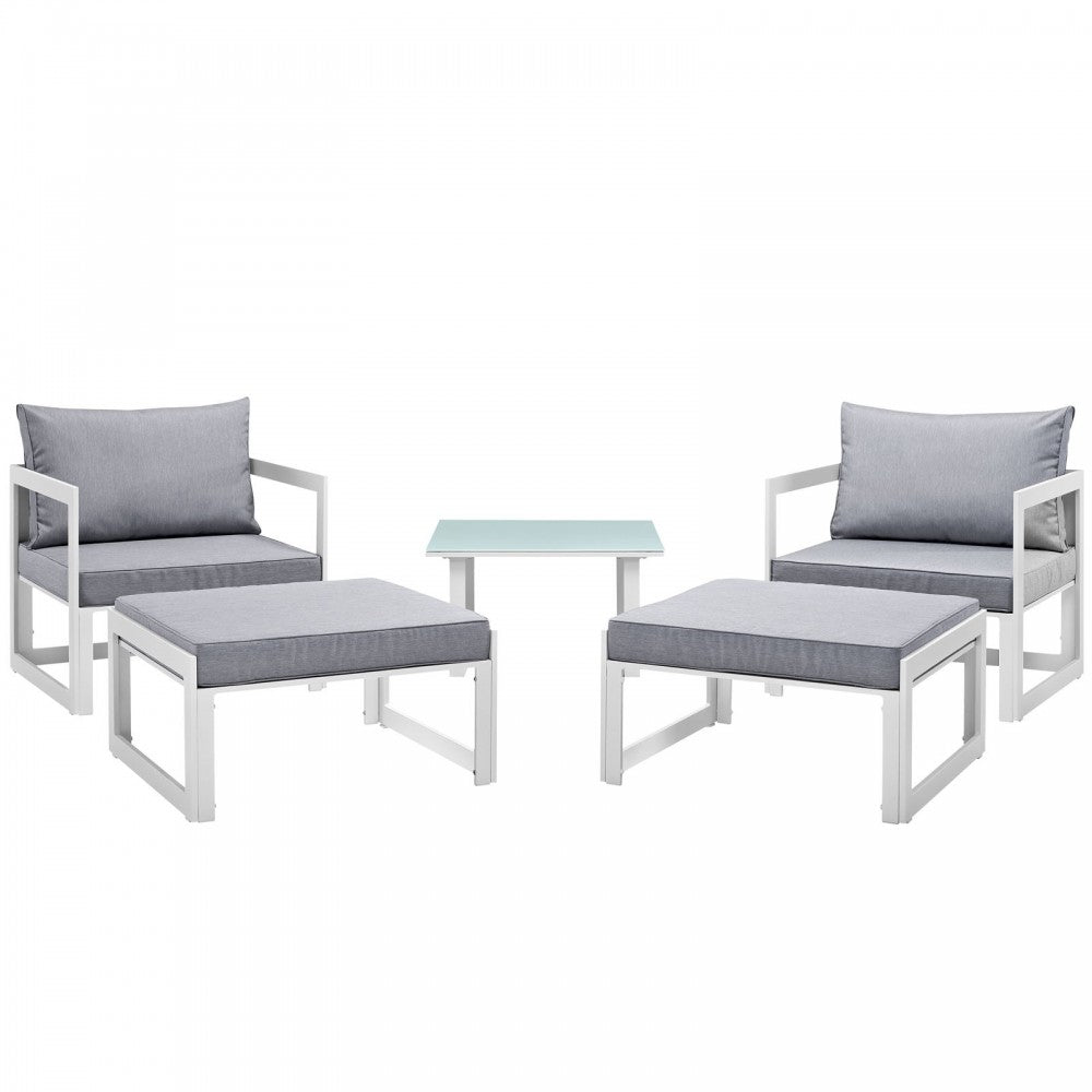 Fortuna 5 Piece Outdoor Patio Sectional Sofa Set, White Gray, EEI-1721-WHI-GRY-SET