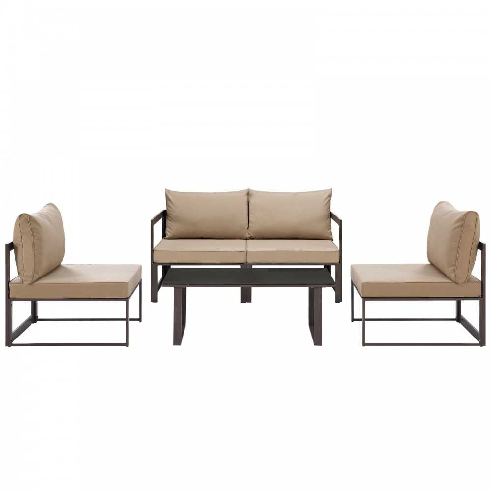 Fortuna 5 Piece Outdoor Patio Sectional Sofa Set, Brown Mocha, EEI-1724-BRN-MOC-SET