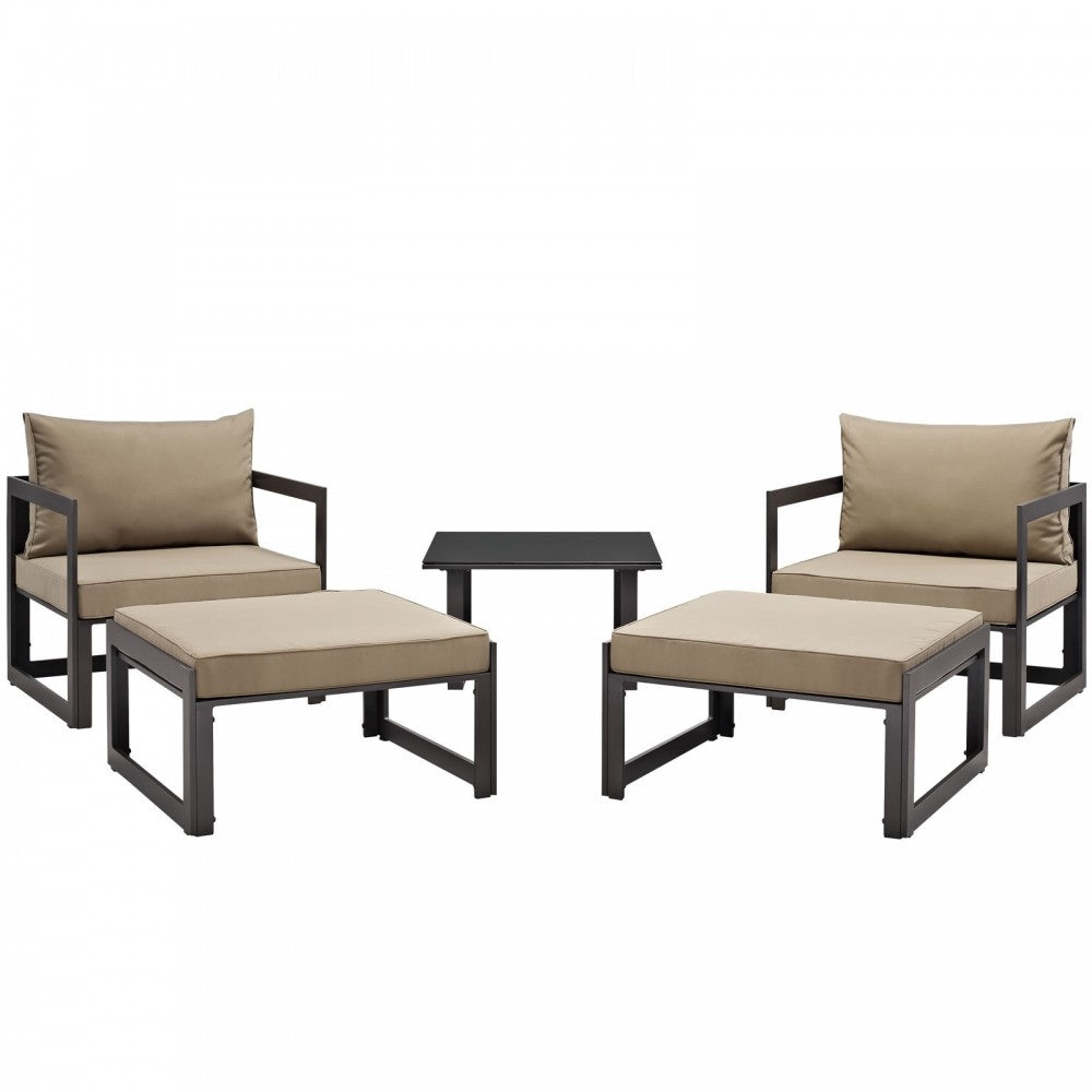 Fortuna 5 Piece Outdoor Patio Sectional Sofa Set, Brown Mocha, EEI-1721-BRN-MOC-SET