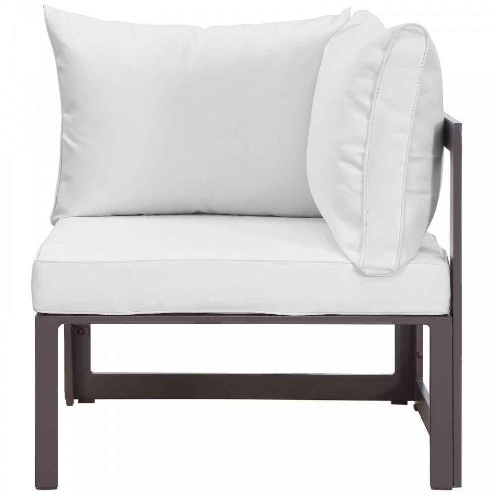 Fortuna 6 Piece Outdoor Patio Sectional Sofa Set, Brown White, EEI-1723-BRN-WHI-SET