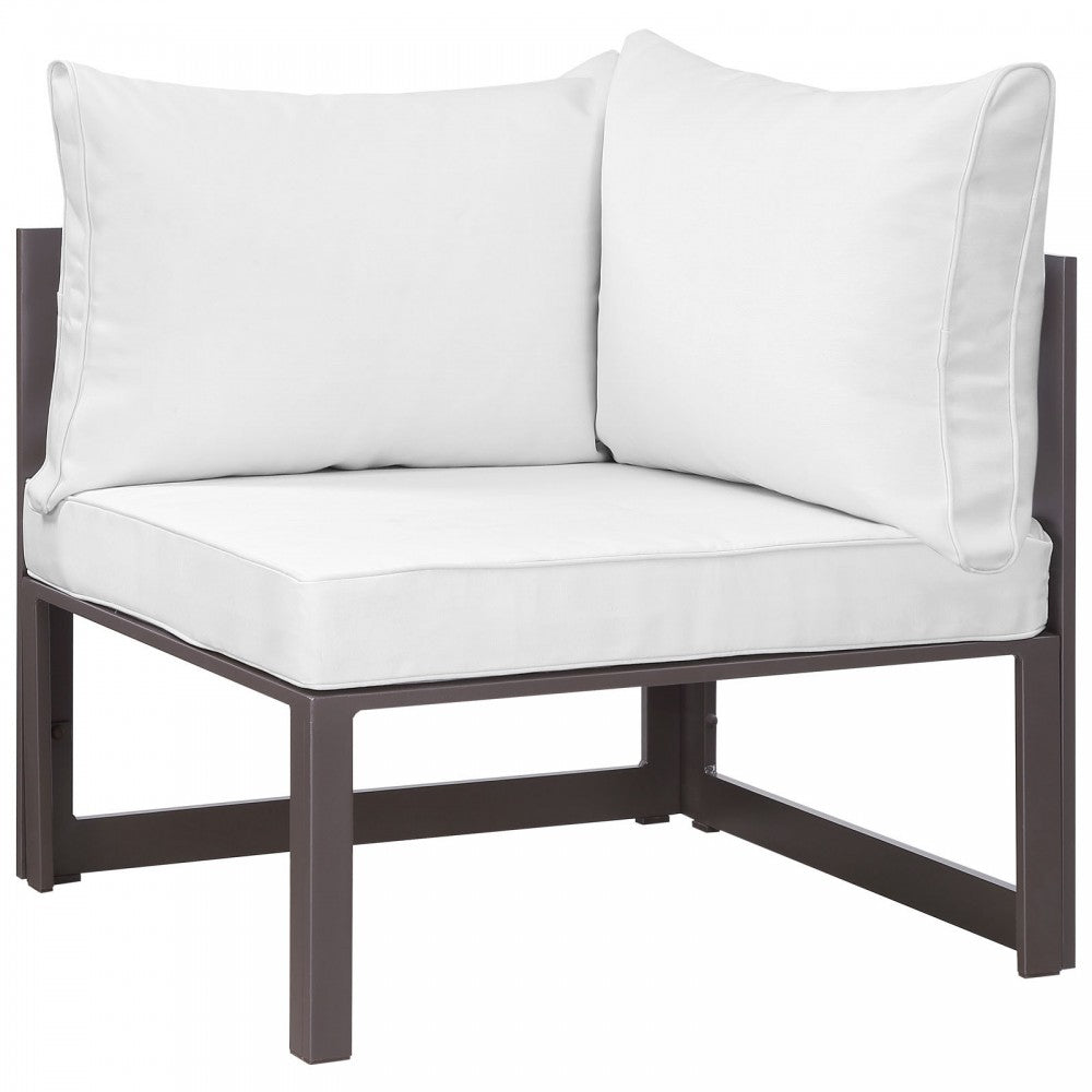 Fortuna 7 Piece Outdoor Patio Sectional Sofa Set, Brown White, EEI-1729-BRN-WHI-SET
