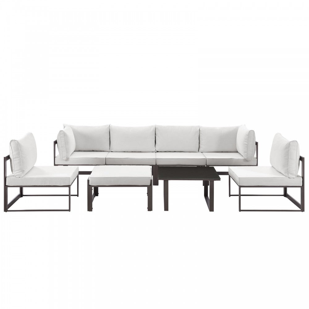 Fortuna 8 Piece Outdoor Patio Sectional Sofa Set, Brown White, EEI-1728-BRN-WHI-SET