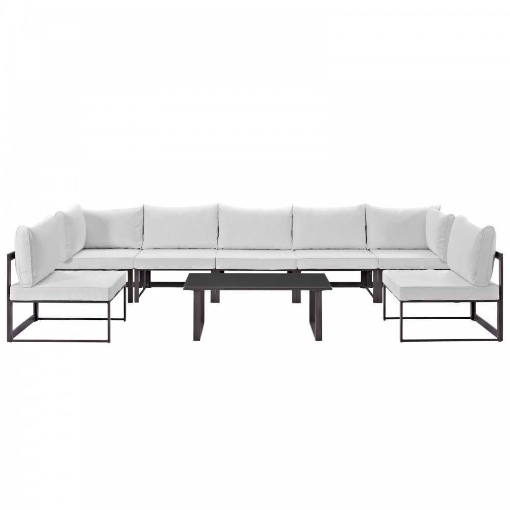 Fortuna 8 Piece Outdoor Patio Sectional Sofa Set, Brown White, EEI-1730-BRN-WHI-SET