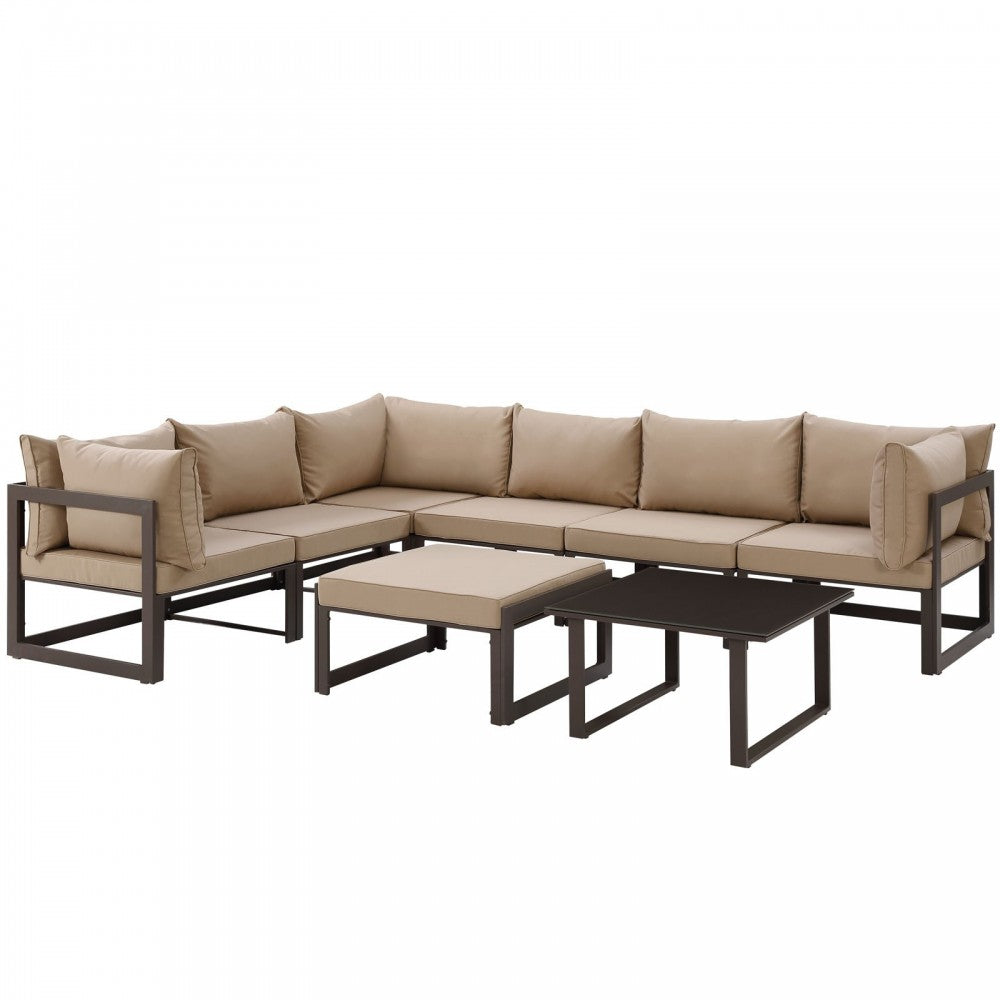 Fortuna 8 Piece Outdoor Patio Sectional Sofa Set, Brown Mocha, EEI-1735-BRN-MOC-SET