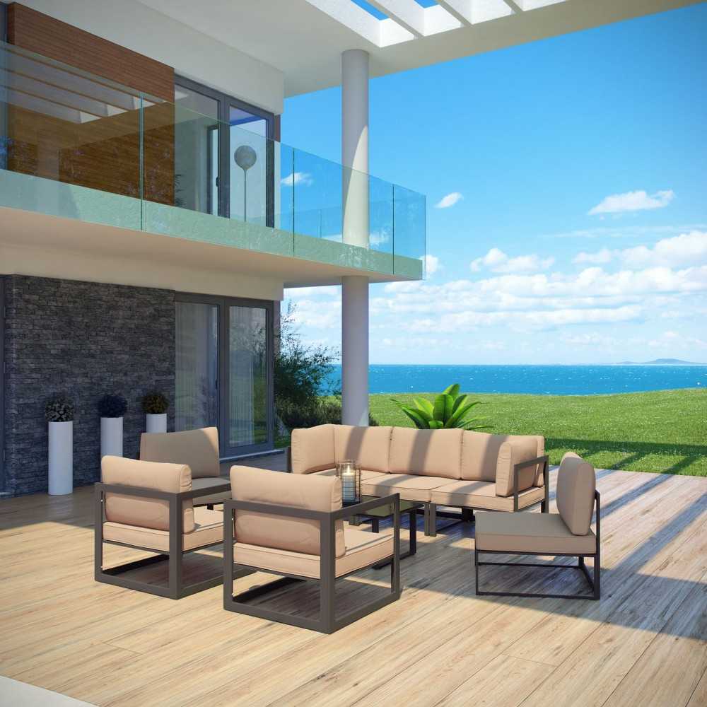 Fortuna 8 Piece Outdoor Patio Sectional Sofa Set, Brown