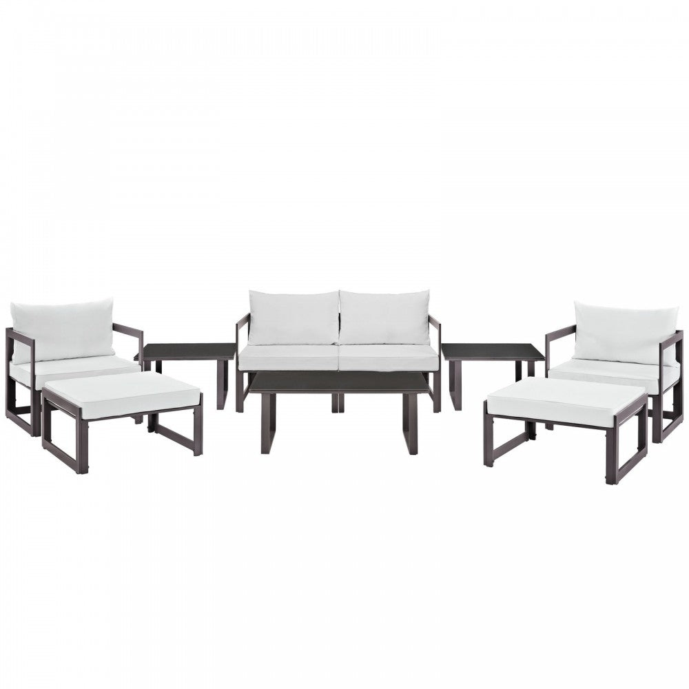 Fortuna 9 Piece Outdoor Patio Sectional Sofa Set, Brown White, EEI-1719-BRN-WHI-SET