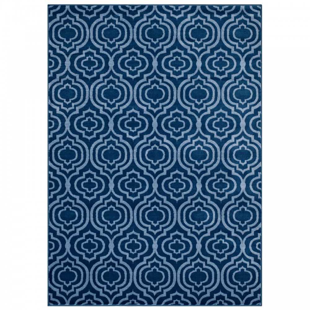 Frame Transitional Moroccan Trellis 5x8 Area Rug, Moroccan Blue and Light Blue