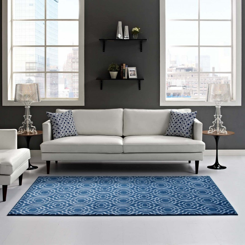 Frame Transitional Moroccan Trellis 5x8 Area Rug, Moroccan Blue and Light Blue