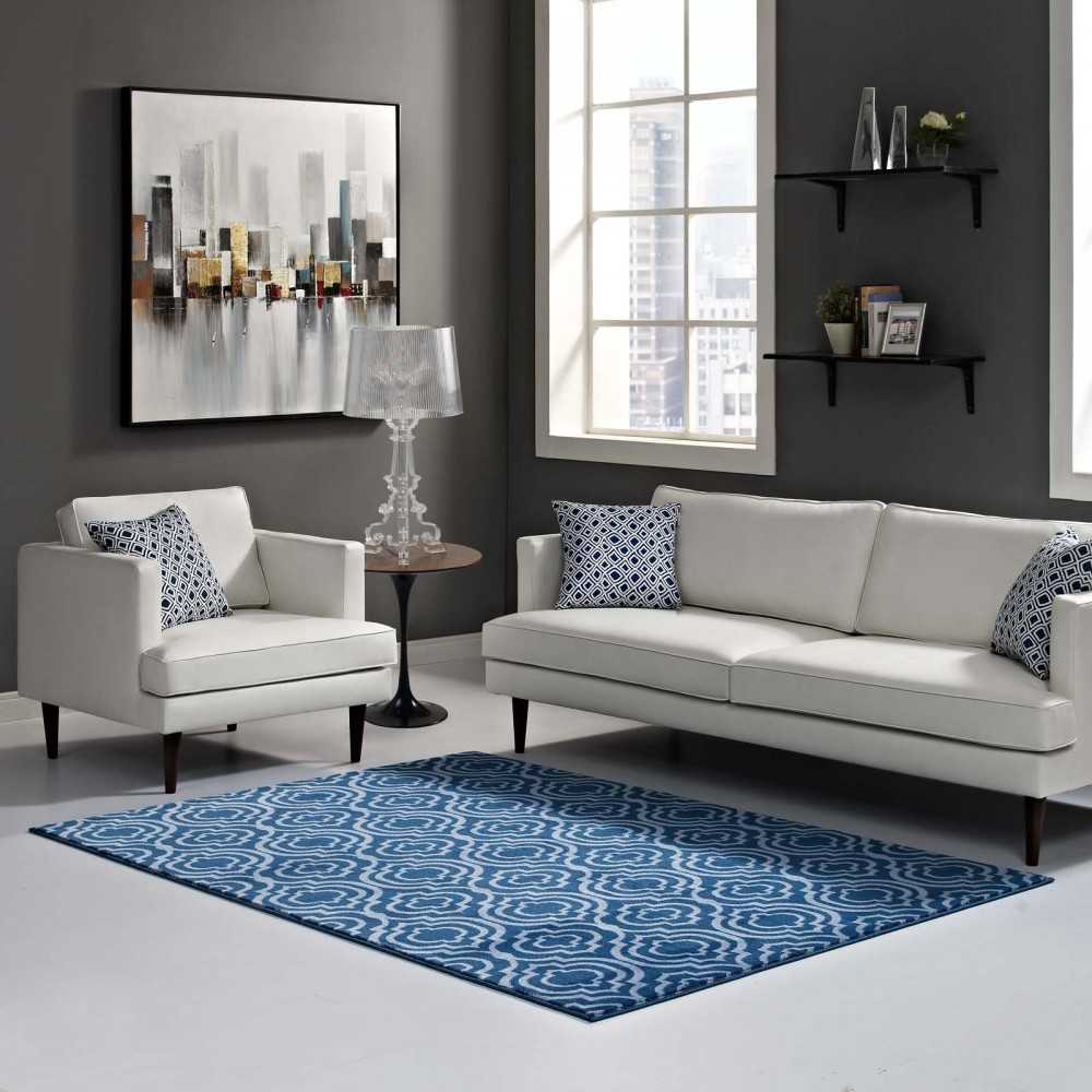 Frame Transitional Moroccan Trellis 5x8 Area Rug, Moroccan Blue and Light Blue