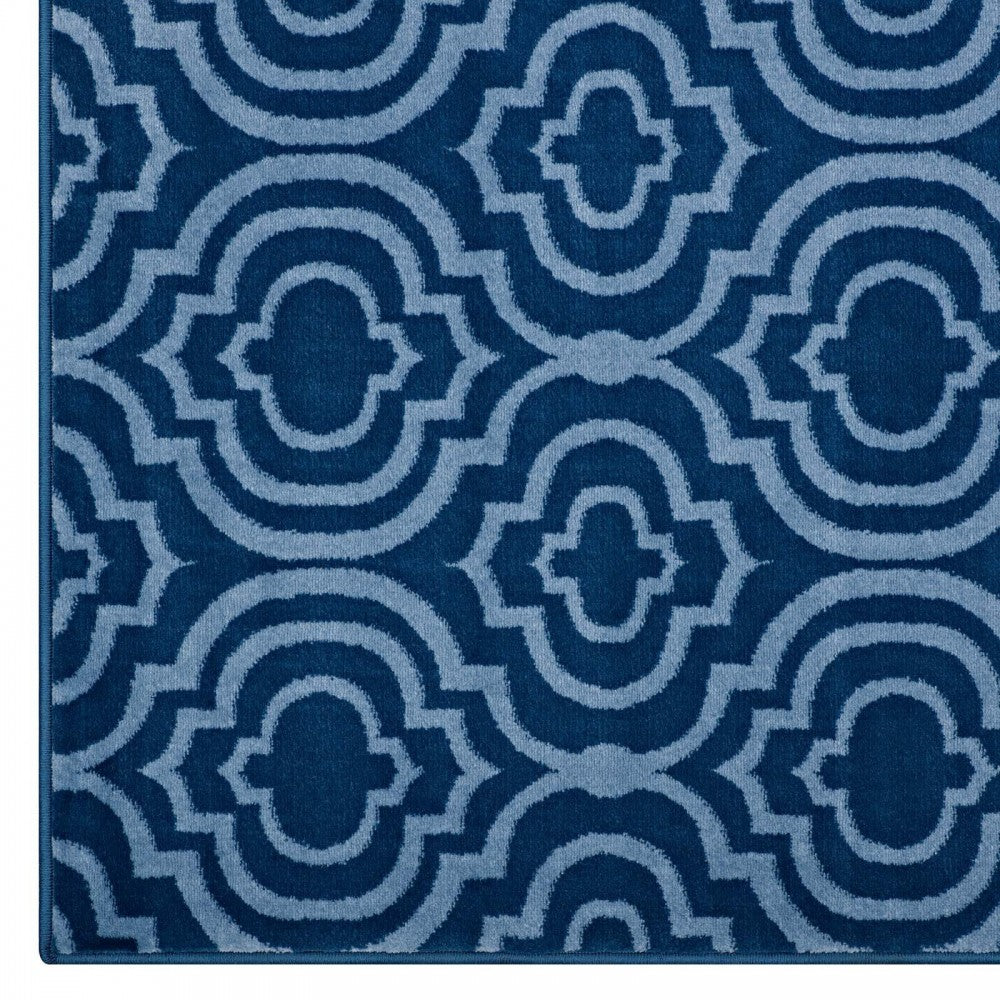 Frame Transitional Moroccan Trellis 5x8 Area Rug, Moroccan Blue and Light Blue