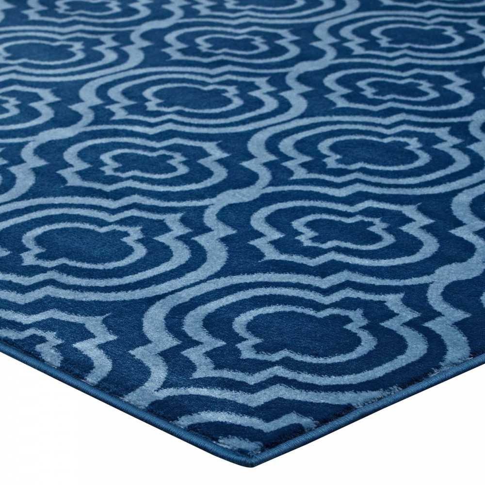 Frame Transitional Moroccan Trellis 5x8 Area Rug, Moroccan Blue and Light Blue