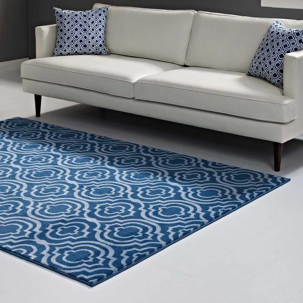 Frame Transitional Moroccan Trellis 5x8 Area Rug, Moroccan Blue and Light Blue