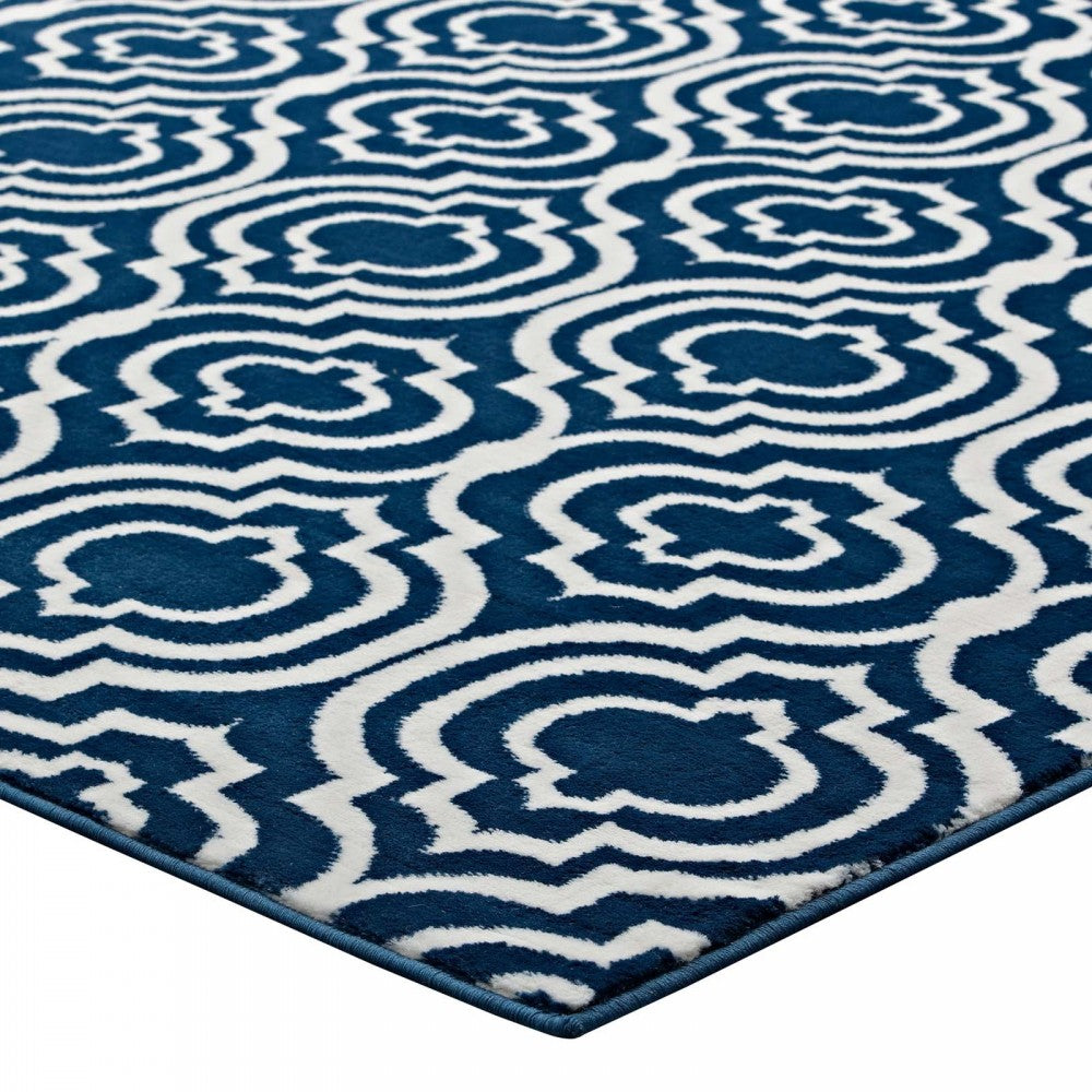 Frame Transitional Moroccan Trellis 5x8 Area Rug, Morcoccan Blue and Ivory
