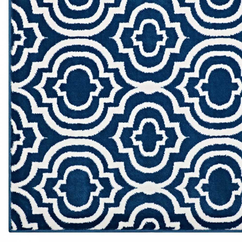 Frame Transitional Moroccan Trellis 5x8 Area Rug, Morcoccan Blue and Ivory