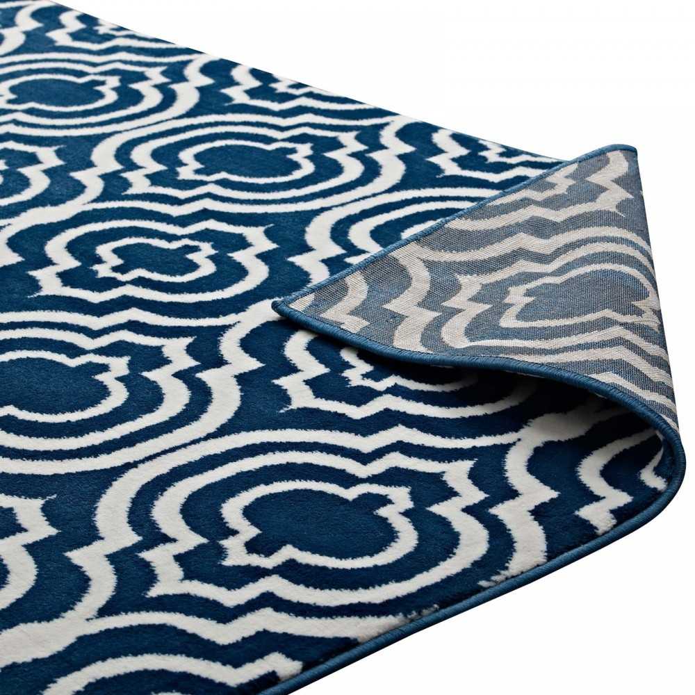 Frame Transitional Moroccan Trellis 5x8 Area Rug, Morcoccan Blue and Ivory